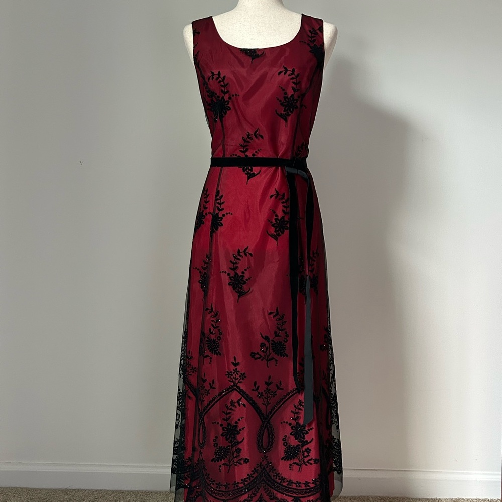 Elegant Black and Red Floral Dress
